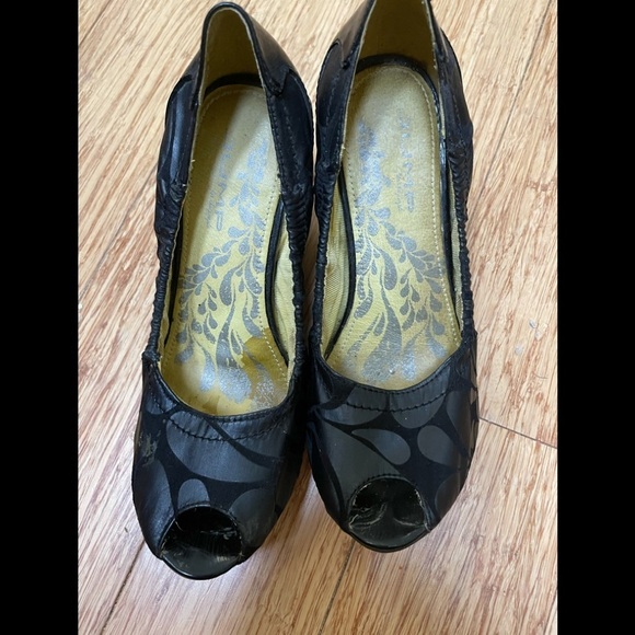 Super cool Jump for Fun Bacardi pumps 7.5 Black Peep toe chunky 3 heel like New - Picture 13 of 15